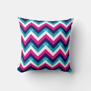 Roze en Blauw Geometrisch Chevron Patroon Kussen