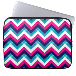 Roze en blauw Geometrische Chevron Pattern Laptop Sleeve