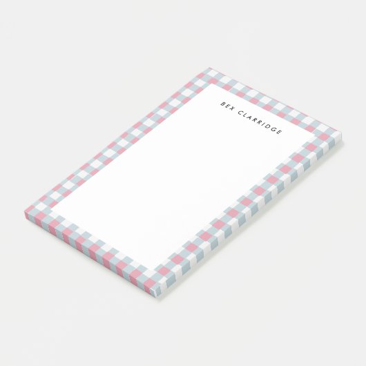 Roze en Blauw Geruite Gepersonaliseerde Post-it® Notes (Schuin)