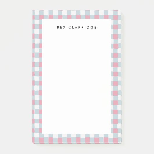 Roze en Blauw Geruite Gepersonaliseerde Post-it® Notes (Voorkant)