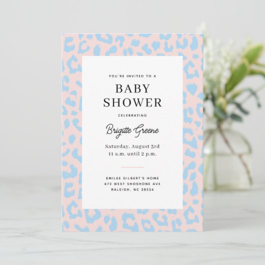Roze en Blauw Geslacht onthullen Leopard Baby show Kaart (Staand voorkant)