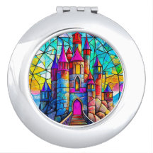 Roze en Blauw Glazen in lood kasteel