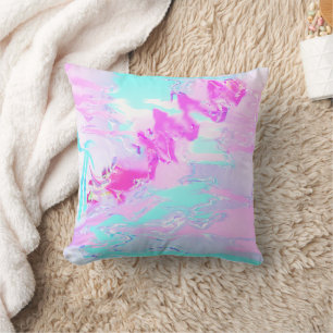 Roze en Blauw Golvend Abstract Kussen
