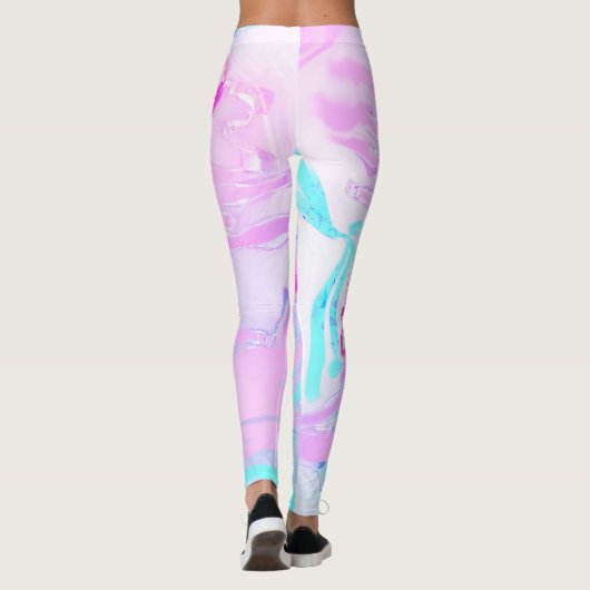 Roze en Blauw Golvend Abstract Leggings (Achterkant)