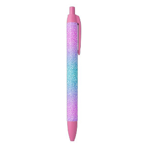 Roze en Blauw gradiënt glitterpatroon Zwarte Inkt Pen