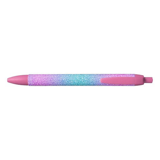 Roze en Blauw gradiënt glitterpatroon Zwarte Inkt Pen (Achterkant)