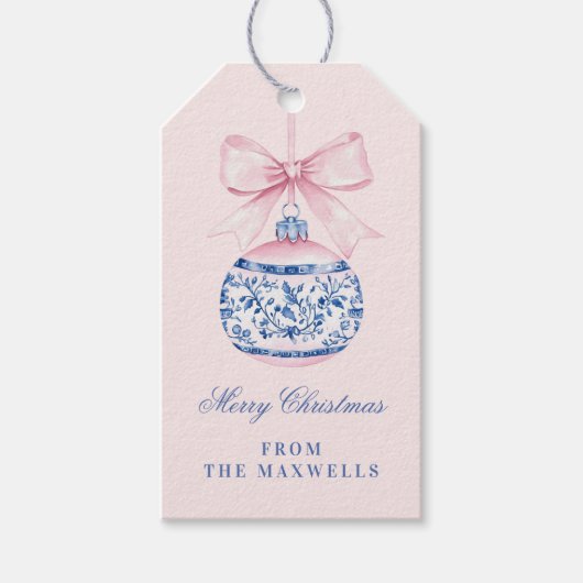 Roze en Blauw Grandmillennial Kerstversiering Cadeaulabel (Voorkant)
