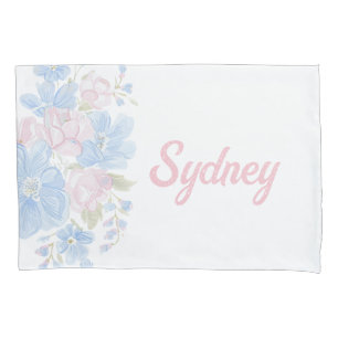 Roze en Blauw Grandmillennial Reversible   Naam Kussensloop