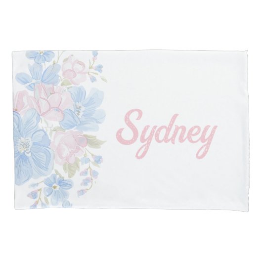 Roze en Blauw Grandmillennial Reversible | Naam Kussensloop (Voorkant)