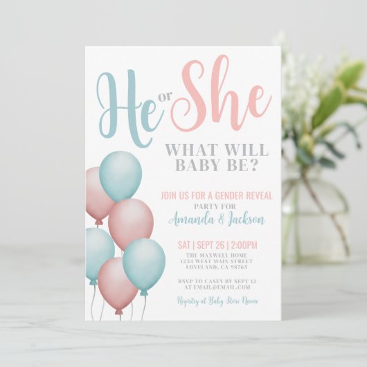 Roze en blauw haar geslacht onthullen kaart (Staand voorkant)