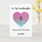 Roze en Blauw Hart Glitter 5e verjaardag Kaart (Gele Bloem)