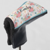  roze en blauw Hoesje van Floral Putter Golfheadcover (3/4 voorkant)