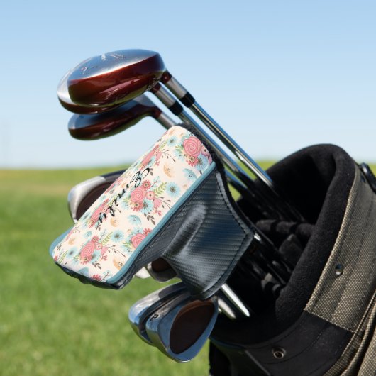  roze en blauw Hoesje van Floral Putter Golfheadcover (Insitu)