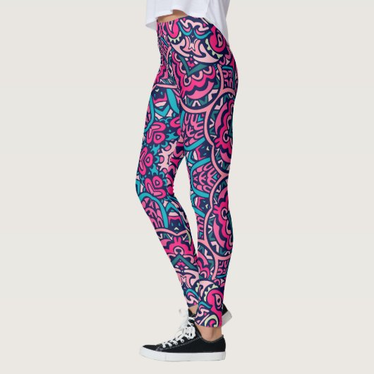 Roze en Blauw Intricate Mandala Pattern Leggings (Links)