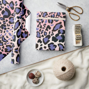 Roze en Blauw Luipaard Patroon Cadeaupapier