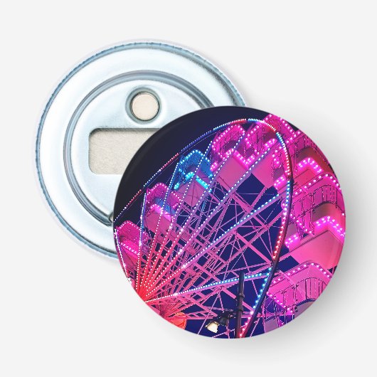 Roze en blauw reuzenrad button flesopener (Voorkant)