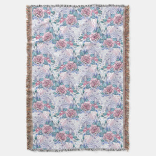 Roze en blauw Roos Patroon Deken
