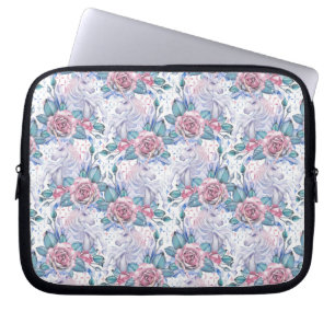 Roze en blauw Roos Patroon Laptop Sleeve