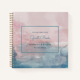 Roze en Blauw Waterverf Bruiloft Gastenboek Notitieboek