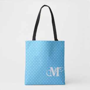 Roze en blauw - White Polka Dot Monogram 2 Draagtas