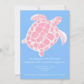 Roze en Blauw Zee Turtle Verjaardagsfeestuitnodigi Kaart (Voorkant)