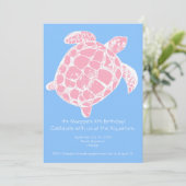 Roze en Blauw Zee Turtle Verjaardagsfeestuitnodigi Kaart (Staand voorkant)
