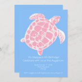 Roze en Blauw Zee Turtle Verjaardagsfeestuitnodigi Kaart (Voorkant / Achterkant)