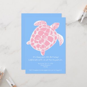 Roze en Blauw Zee Turtle Verjaardagsfeestuitnodigi Kaart