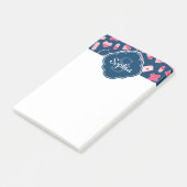 Roze en Blauw zurenpatroon met monogram Post-it® Notes (Schuin)