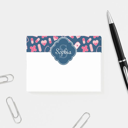 Roze en Blauw zurenpatroon met monogram Post-it® Notes