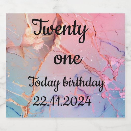 Roze en blauw zwart Lettering 21e Verjaardagsfeest Sparkling Wijnetiket (Enkel label)
