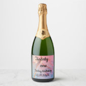 Roze en blauw zwart Lettering 21e Verjaardagsfeest Sparkling Wijnetiket (Voorkant)