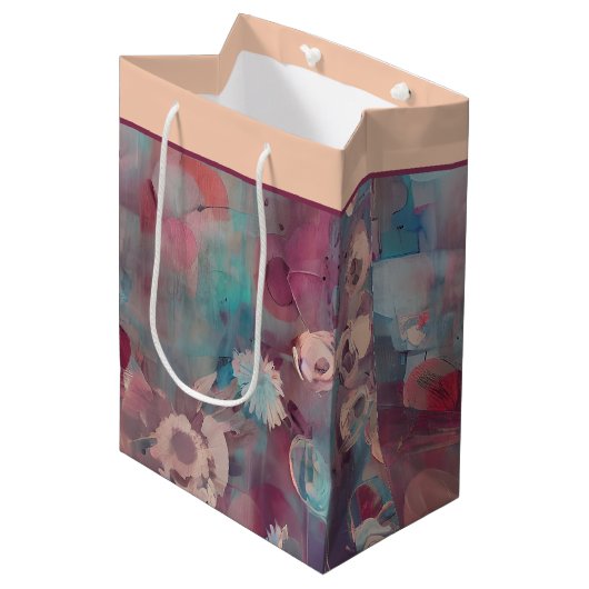 Roze en blauwe abstracte bloemen middelgrote gift medium cadeauzakje (Voorkant Gekanteld)