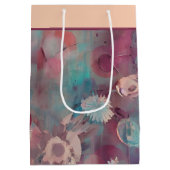 Roze en blauwe abstracte bloemen middelgrote gift medium cadeauzakje (Achterkant)