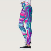 Roze en blauwe Abstracte Fluid Art Leggings (Links)