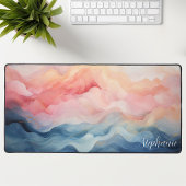 Roze en blauwe Abstracte golven gepersonaliseerd Bureaumat