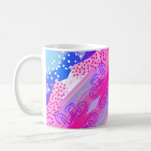 Roze en Blauwe Abstracte Mok – Zachte pastelvormen (Links)