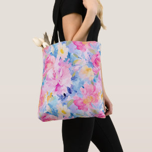 Roze en Blauwe Abstracte Waterverf Draagtas