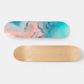 roze en blauwe alcoholinkt waterverf skateboard (Horizontaal)