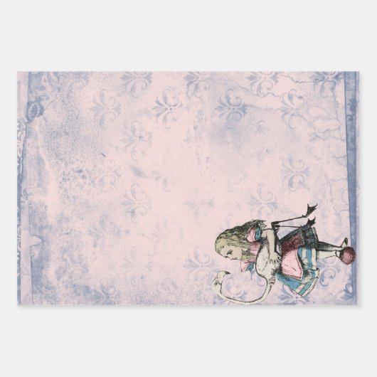 Roze en blauwe Alice in Wonderland met Flamingo Inpakpapier Vel (Voorkant)