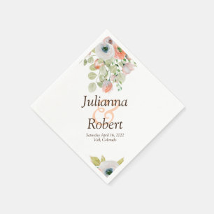 Roze en blauwe aquarel bloemen servetten