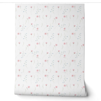 Roze en Blauwe Aquarel Wilde Bloem Patroon Behang