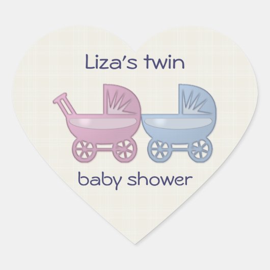 roze en blauwe baby buggy hart sticker (Voorkant)