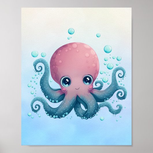 Roze en blauwe baby octopus poster (Voorkant)