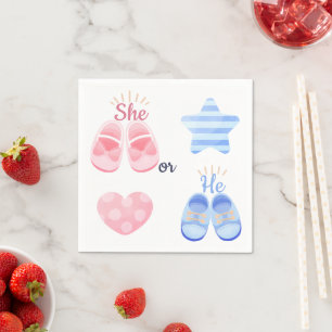Roze en Blauwe Baby Schoenen Zij of Hij? Geslacht Servet