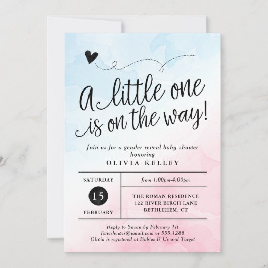 Roze en blauwe Baby shower onthullen uitnodiging (Voorkant)