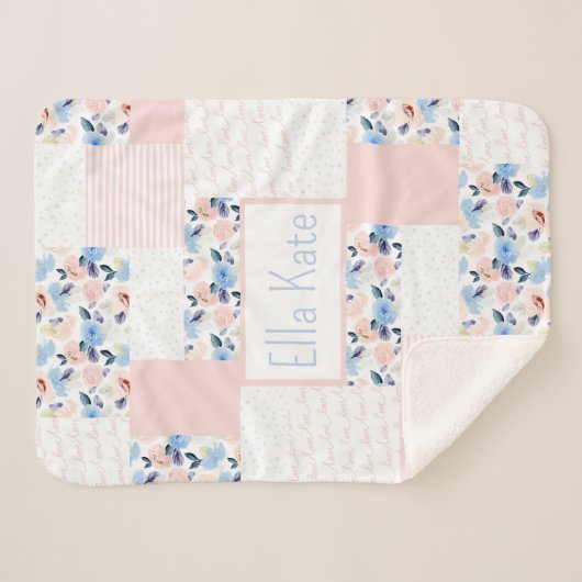 Roze en blauwe Baby Waterverf Kinder ventilator Sherpa Deken (Voorkant (horizontaal))