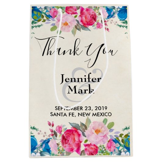 roze en blauwe Bedankt voor het grenshuwelijk Medium Cadeauzakje (Voorkant)