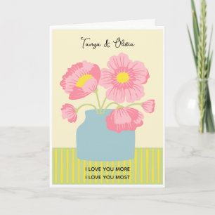 Roze en blauwe bloem Ontwerp Kaart