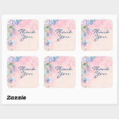 roze en blauwe bloemachtergrond dank u vierkante sticker (Vel)